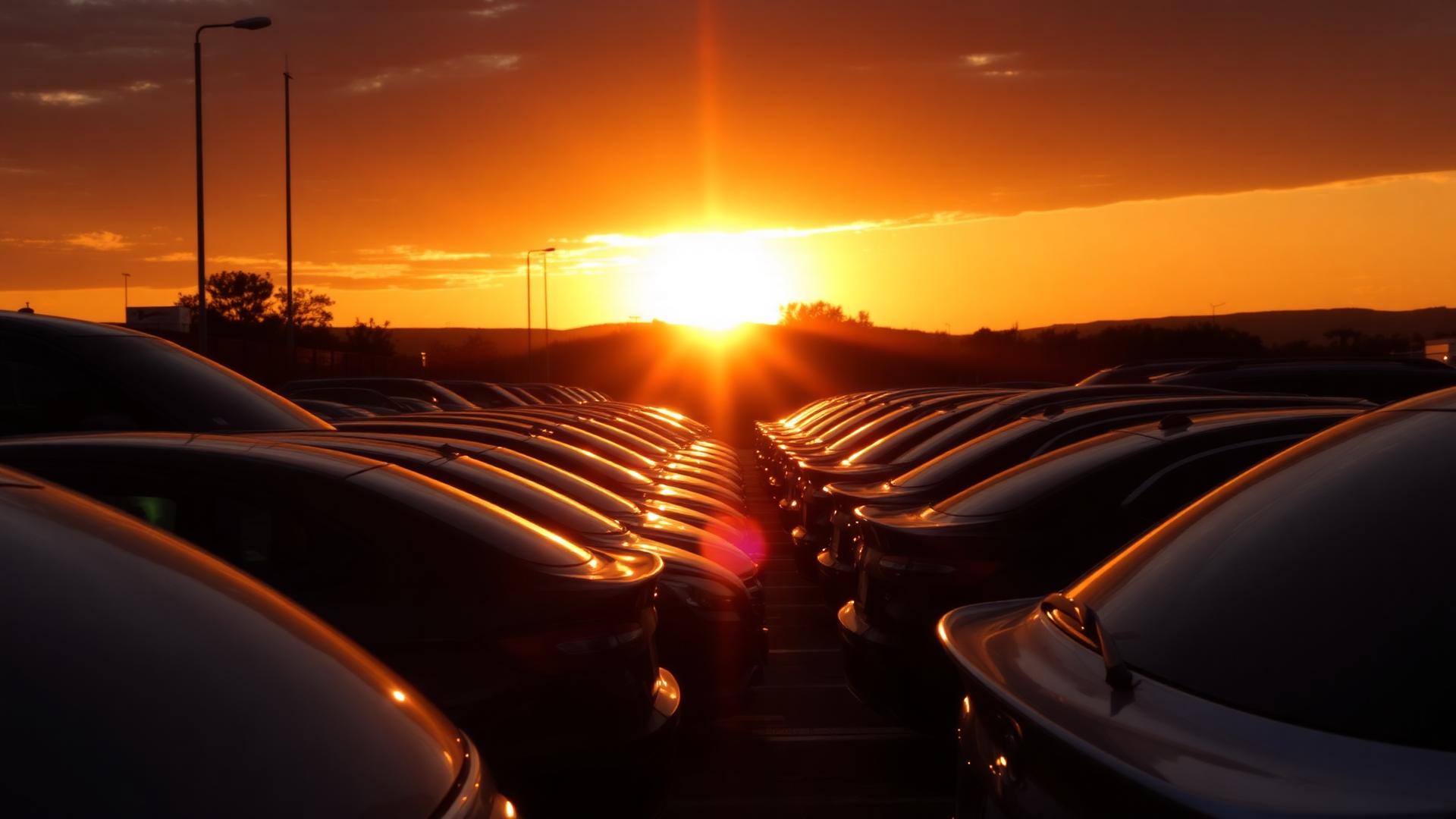 Vehicles at sunset